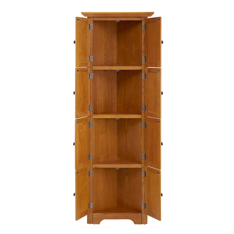 72-Inch Corner Pantry Cabinet with 8 Doors and 4 Shelves, Oak Finish