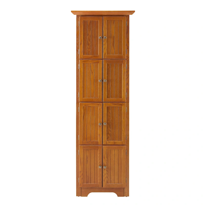 72-Inch Corner Pantry Cabinet with 8 Doors and 4 Shelves, Oak Finish