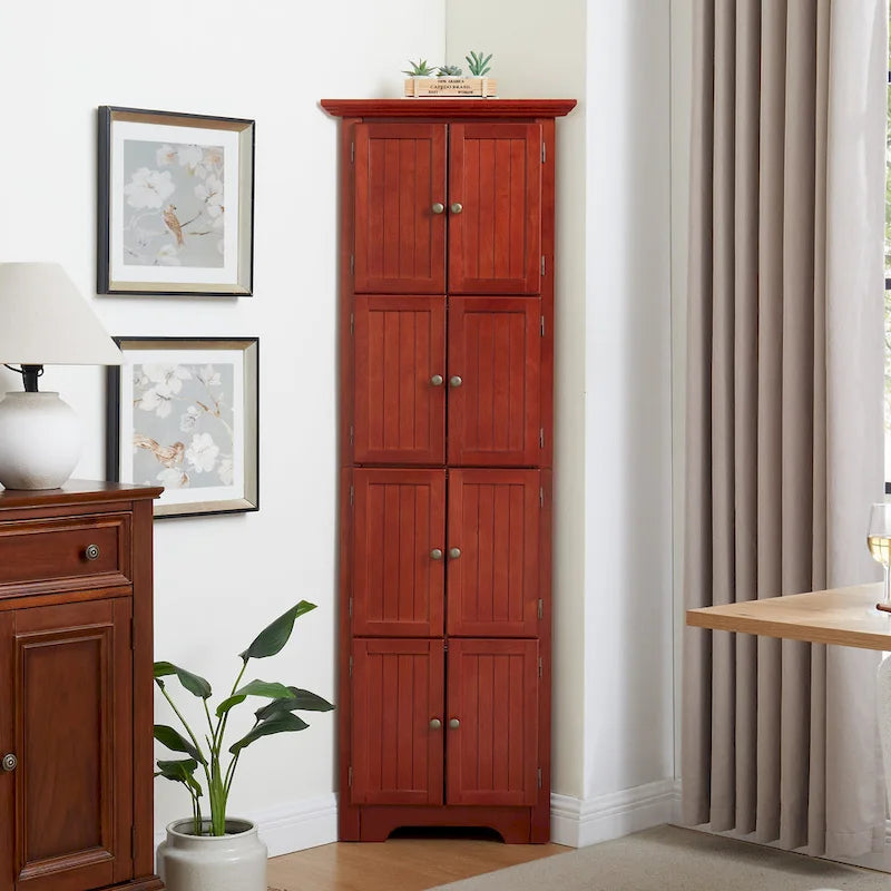 72-Inch Corner Pantry Cabinet with 8 Doors and 4 Shelves, Oak Finish