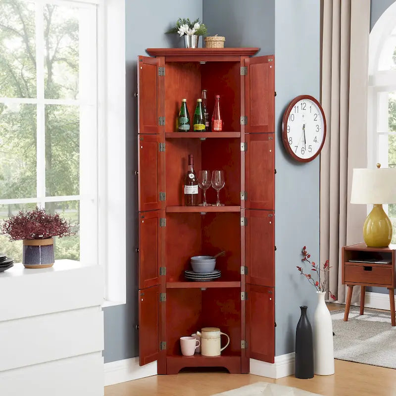 72-Inch Corner Pantry Cabinet with 8 Doors and 4 Shelves, Oak Finish