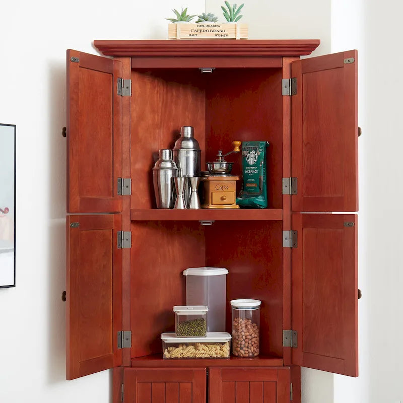72-Inch Corner Pantry Cabinet with 8 Doors and 4 Shelves, Oak Finish