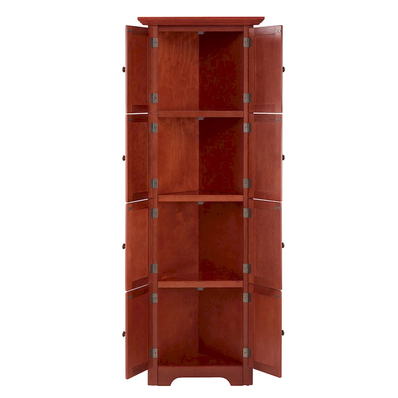 72-Inch Corner Pantry Cabinet with 8 Doors and 4 Shelves, Oak Finish