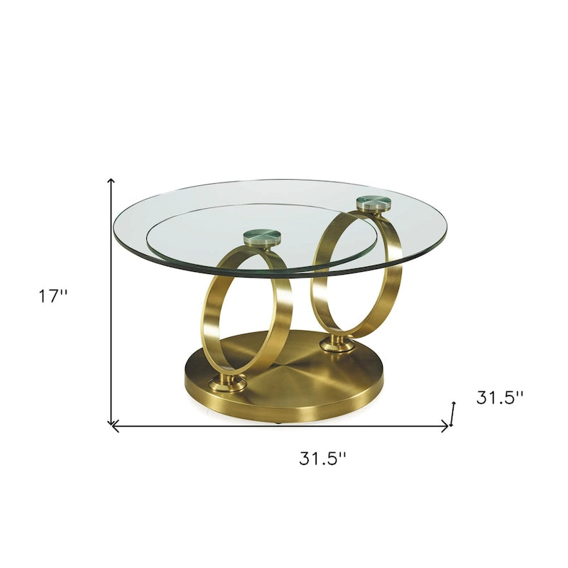 Round Clear Glass Top Gold Metal Ring Base Coffee Table