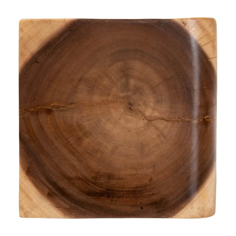 Tavolino laterale scultoreo in legno di suar intagliato a mano, marrone naturale, design traforato