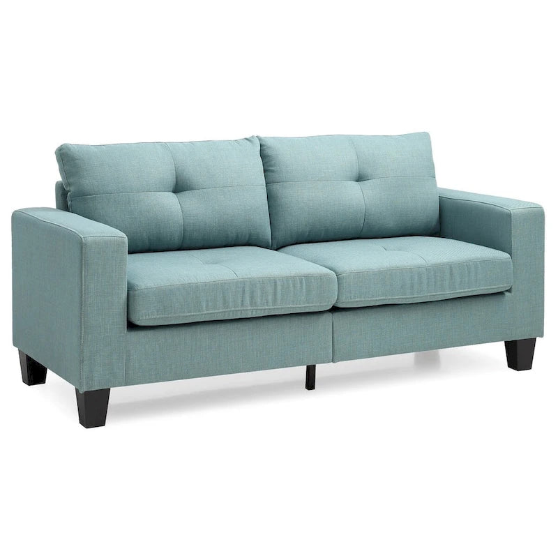 Teal Twill Square Arm Tufted 2-Seat Sofa with Pocket Coil Cushions