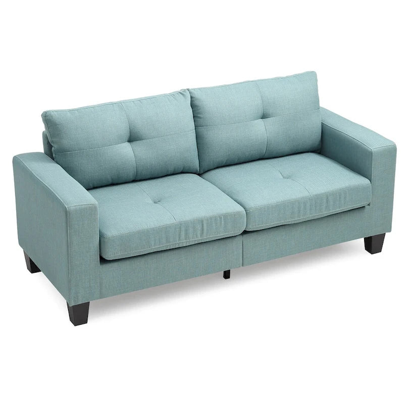 Teal Twill Square Arm Tufted 2-Seat Sofa with Pocket Coil Cushions