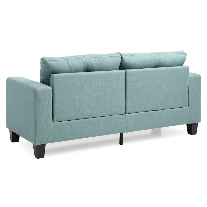 Teal Twill Square Arm Tufted 2-Seat Sofa with Pocket Coil Cushions