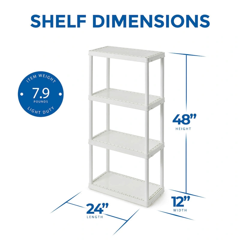 4-Tier Fixed Height Plastic Storage Shelving Unit White Indoor Organizer
