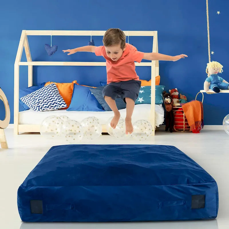 Foam-Filled Sensory Crash Pad Mat with Washable Velvet Cover, Blue & Black