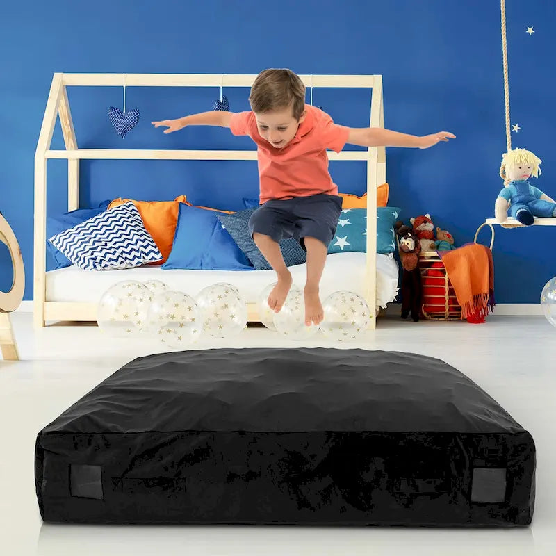 Foam-Filled Sensory Crash Pad Mat with Washable Velvet Cover, Blue & Black