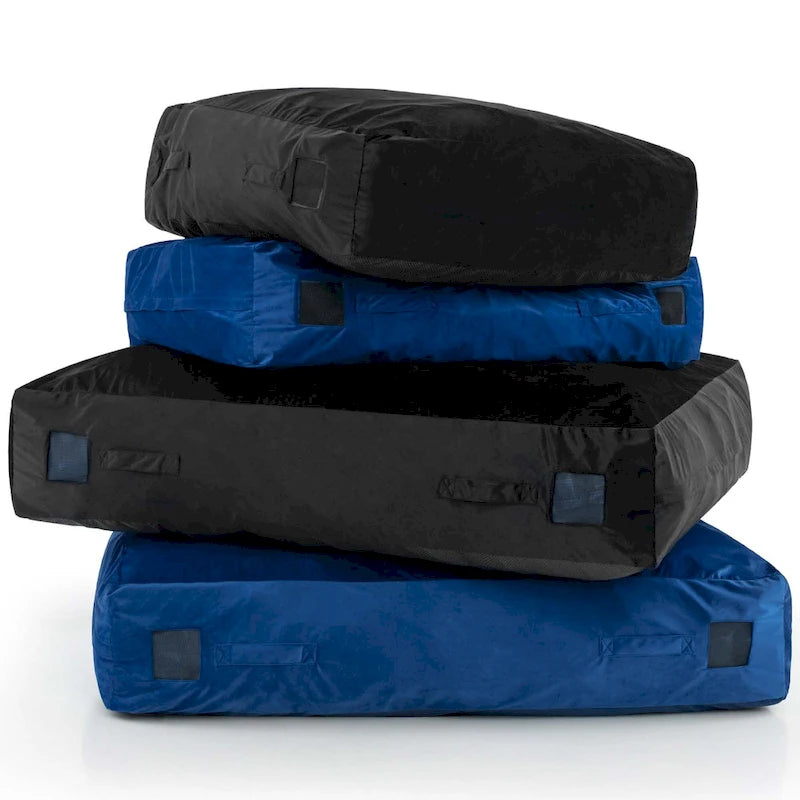 Materassino sensoriale imbottito in schiuma con rivestimento lavabile in velluto, blu e nero