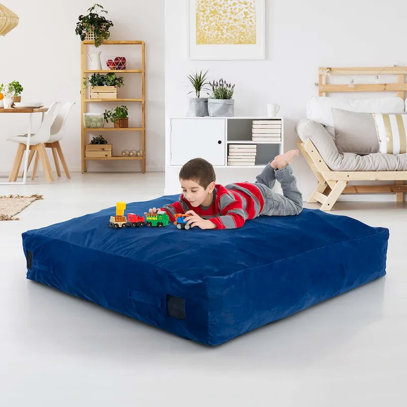 Materassino sensoriale imbottito in schiuma con rivestimento lavabile in velluto, blu e nero