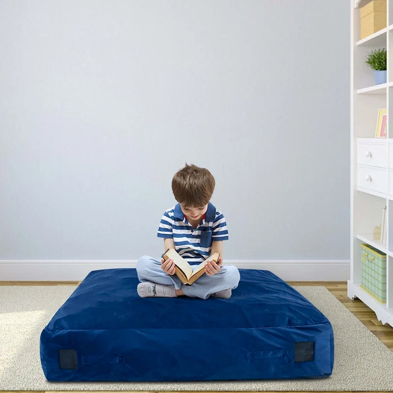 Materassino sensoriale imbottito in schiuma con rivestimento lavabile in velluto, blu e nero