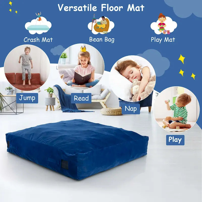 Materassino sensoriale imbottito in schiuma con rivestimento lavabile in velluto, blu e nero