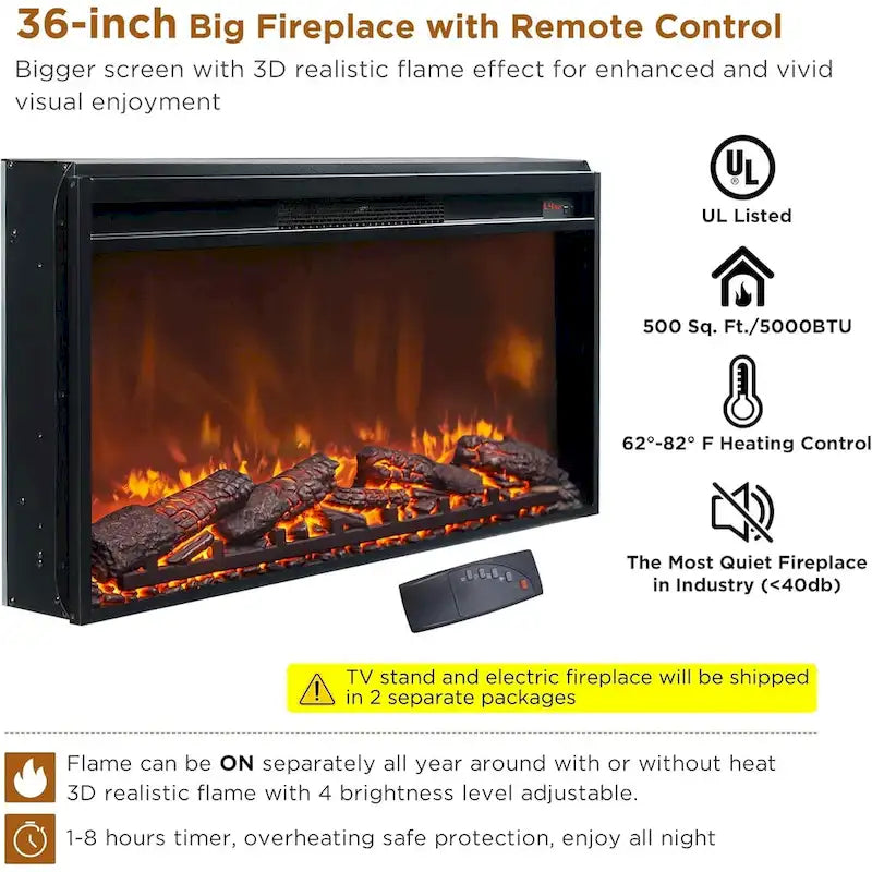 70-Inch Farmhouse TV Stand with Built-In Electric Fireplace, White, Fits 80-Inch TV
