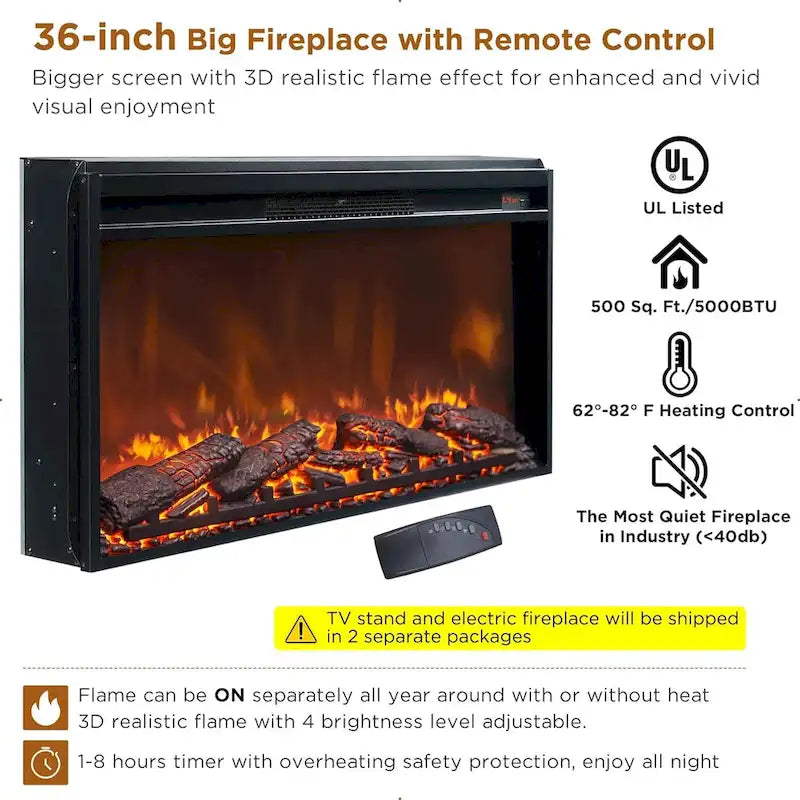 70-Inch Farmhouse TV Stand with Built-In Electric Fireplace, White, Fits 80-Inch TV