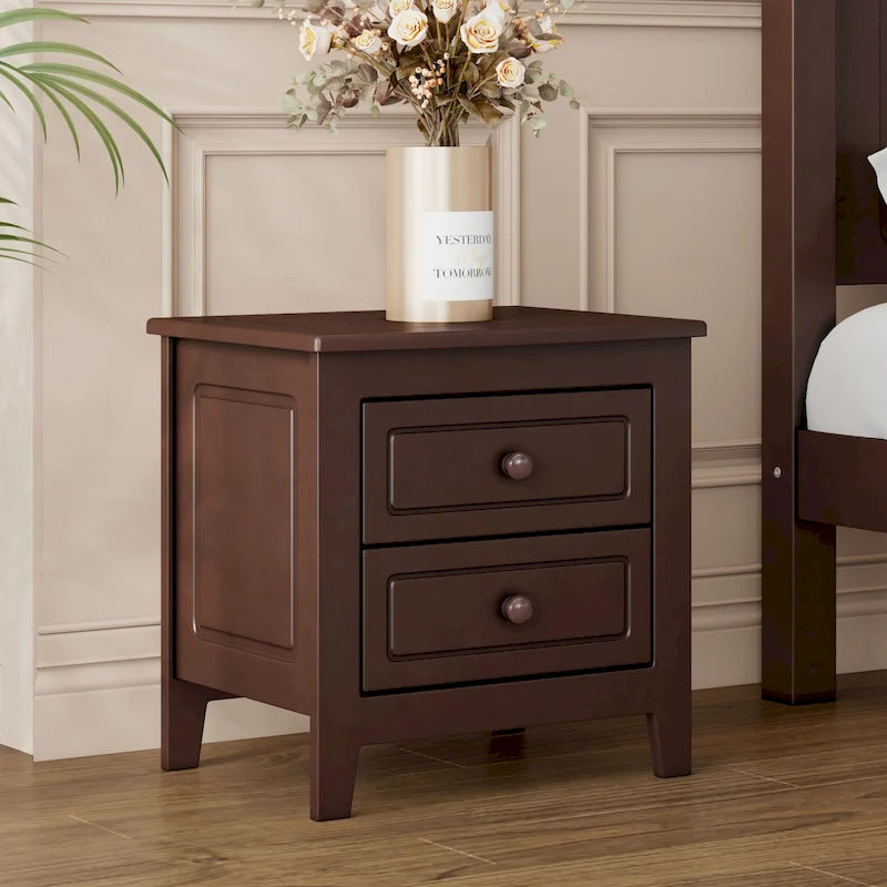 2-Drawer Nightstand Walnut White Mid-Century Retro Bedside Table