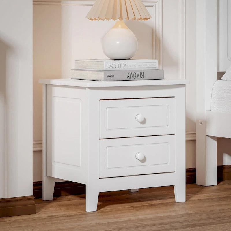Roomfitters 2-Drawer Nightstand for Bedroom, Mid-Century Retro Bedside Table with Classic Design