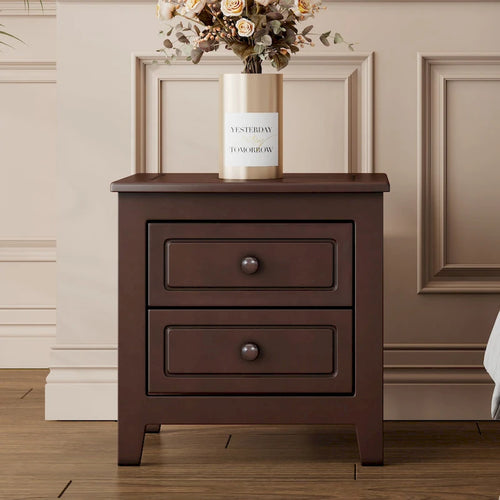 2-Drawer Nightstand Walnut White Mid-Century Retro Bedside Table