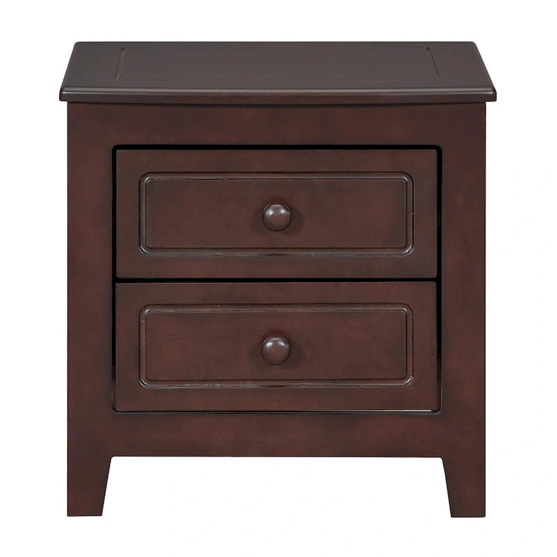 2-Drawer Nightstand Walnut White Mid-Century Retro Bedside Table