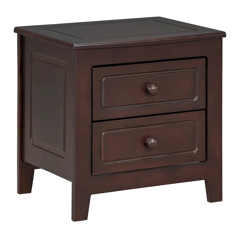 2-Drawer Nightstand Walnut White Mid-Century Retro Bedside Table