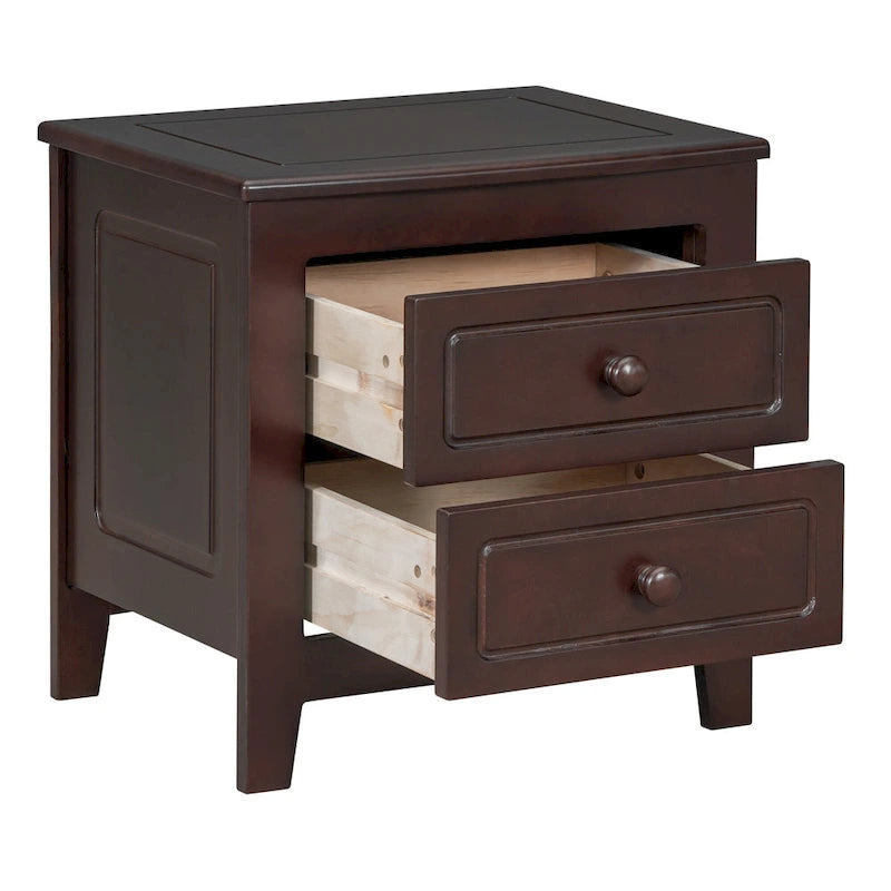2-Drawer Nightstand Walnut White Mid-Century Retro Bedside Table