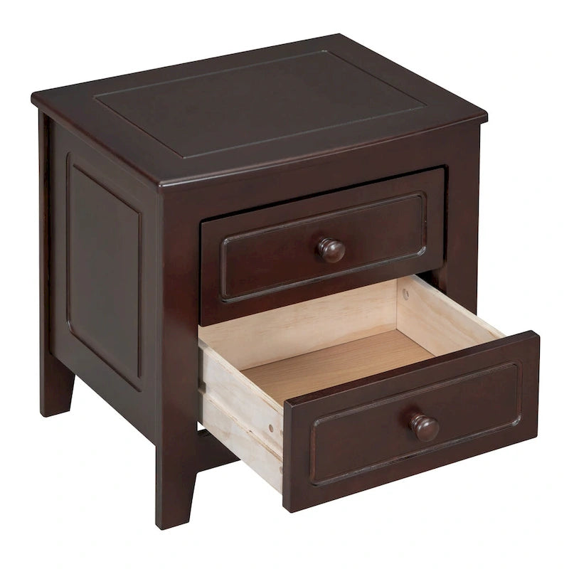 2-Drawer Nightstand Walnut White Mid-Century Retro Bedside Table