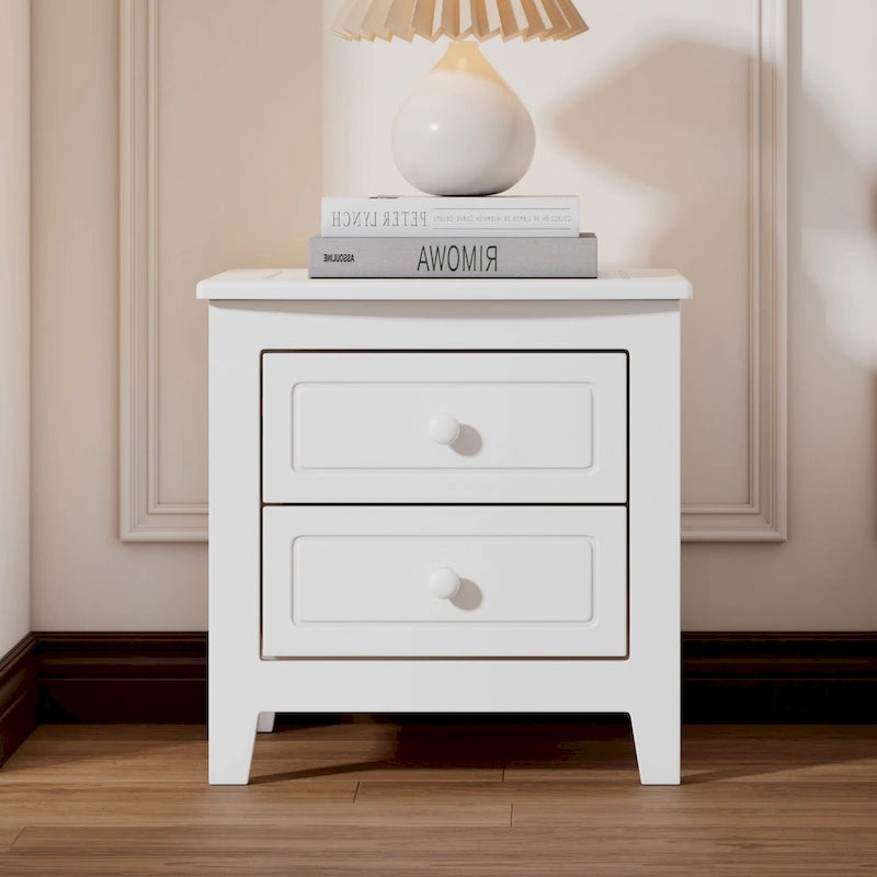 2-Drawer Nightstand Walnut White Mid-Century Retro Bedside Table