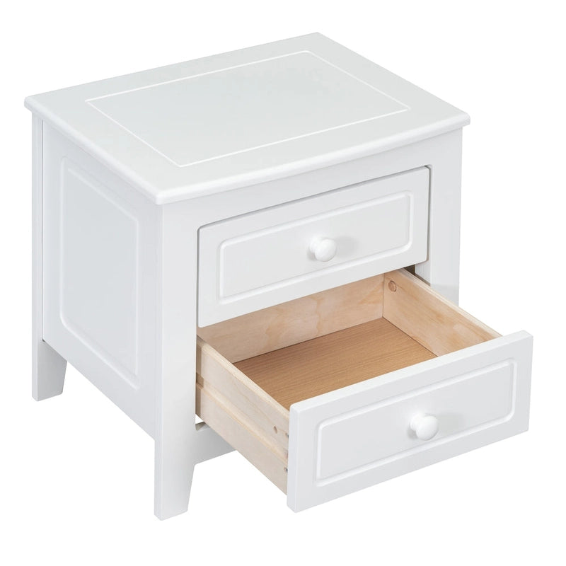 2-Drawer Nightstand Walnut White Mid-Century Retro Bedside Table