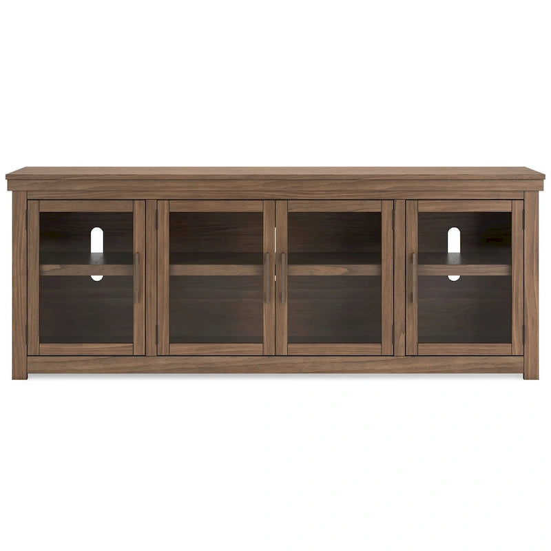 Extra Large TV Media Console with 4 Glass Doors Brown Wood