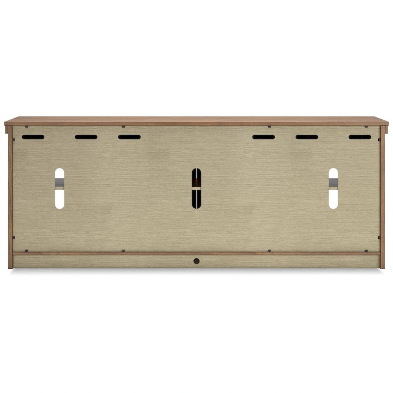 Extra Large TV Media Console with 4 Glass Doors Brown Wood