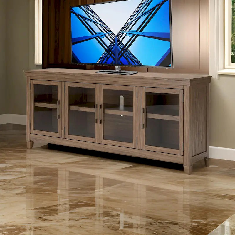 Extra Large TV Media Console with 4 Glass Doors Brown Wood