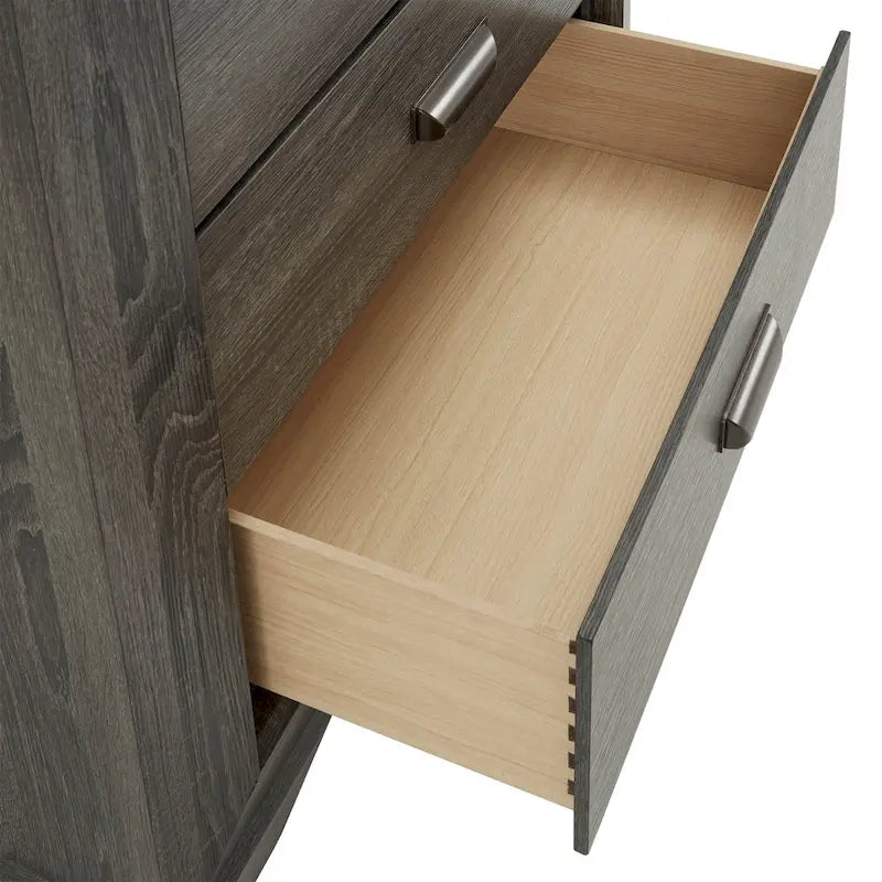 Grey Wood Panel Dresser with Carved Detail and Smoky Finish, Multiple Configurations