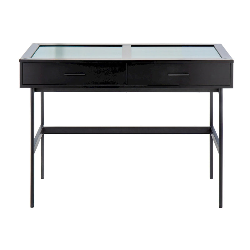 Modern Glass Top Console Table with Two Drawers, Black or White