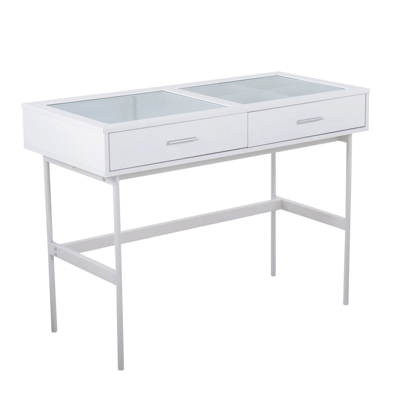 Modern Glass Top Console Table with Two Drawers, Black or White