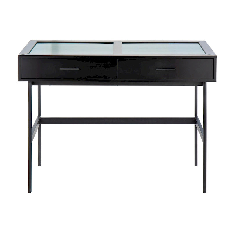 Modern Glass Top Console Table with Two Drawers, Black or White