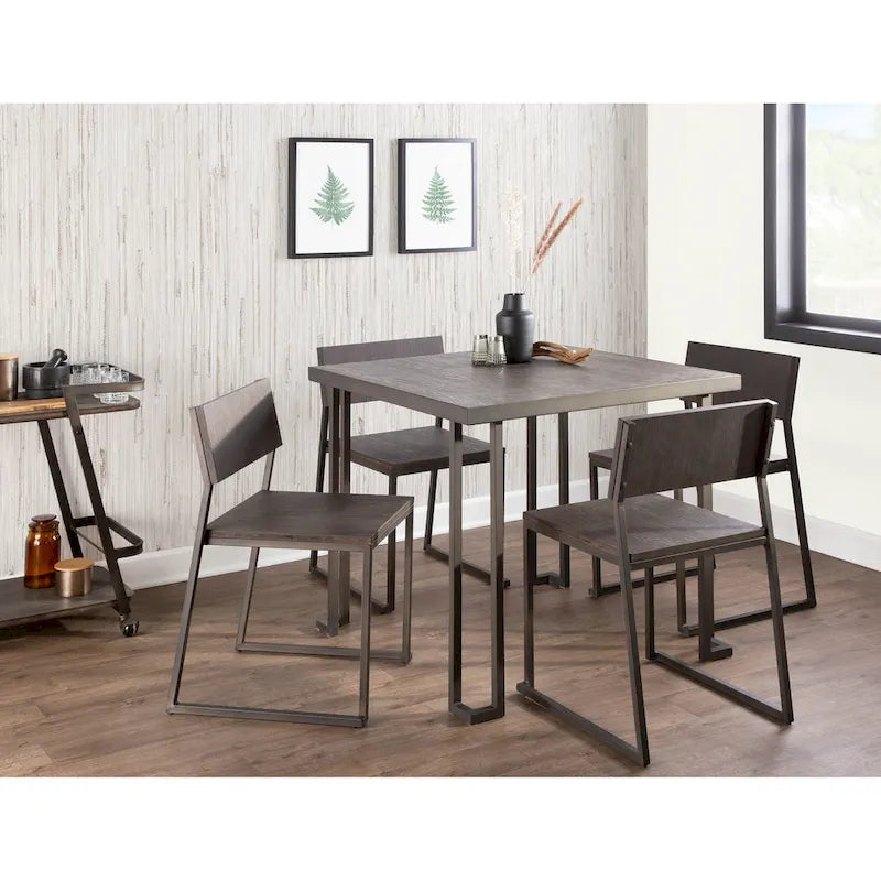 Industrial Wood Top Metal Frame Square Dining Table Antique Espresso