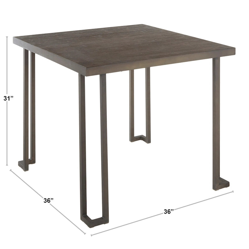Industrial Wood Top Metal Frame Square Dining Table Antique Espresso