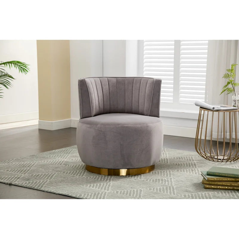 Swivel Barrel Accent Chair Velvet Upholstered Round Cuddle Seat