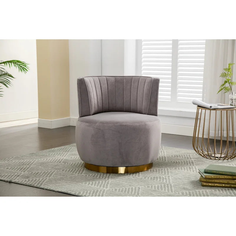 Swivel Barrel Accent Chair Velvet Upholstered Round Cuddle Seat
