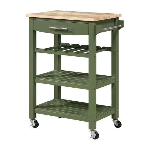 4-Tier Rolling Kitchen Cart with Butcher Block Top, Drawer and Wine Rack