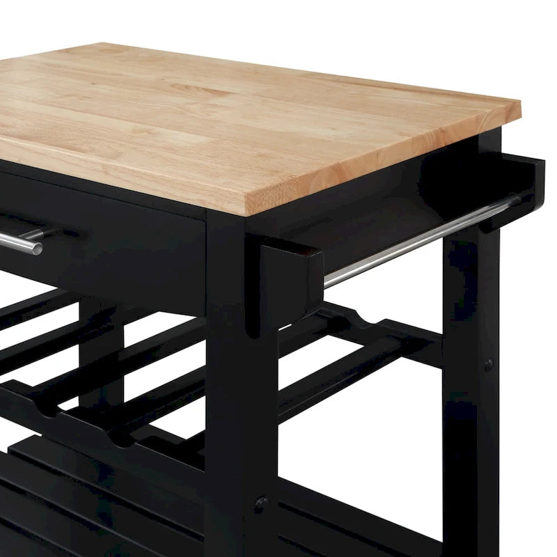 4-Tier Rolling Kitchen Cart with Butcher Block Top, Drawer and Wine Rack