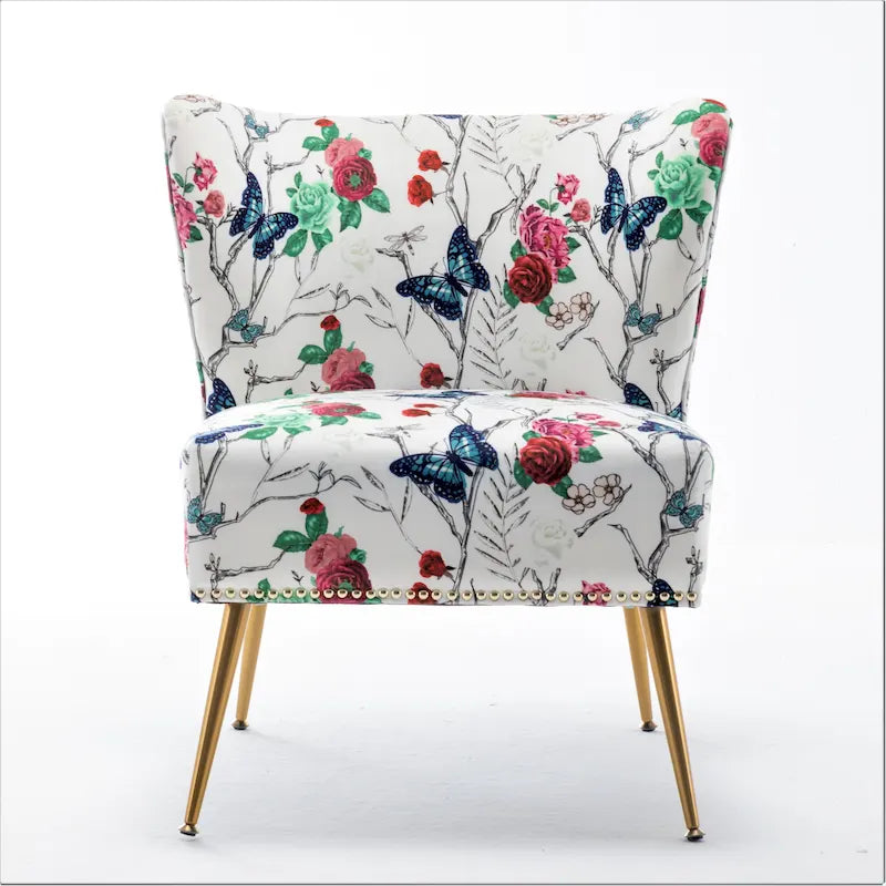 Microfiber Floral Printed Armless Slipper Accent Chair with Nailhead Trim