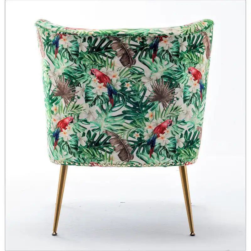 Armlehnloser Akzent-Slipperstuhl aus Mikrofaser mit Blumenprint und Nagelkopfbesatz