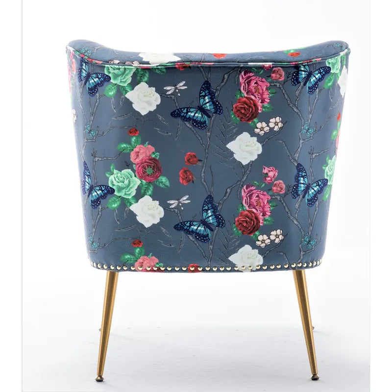 Armlehnloser Akzent-Slipperstuhl aus Mikrofaser mit Blumenprint und Nagelkopfbesatz