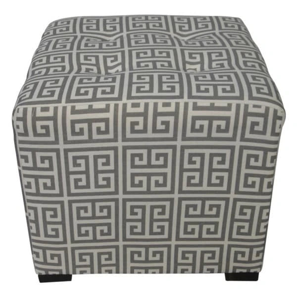 Square Tufted Ottoman with Greek Key Pattern Cotton Upholstery Wood Legs
