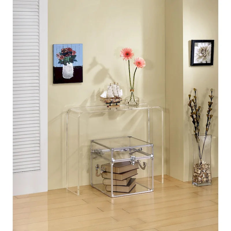 Clear Acrylic U-Shape Console Table Glossy Transparent Modern Entryway Accent