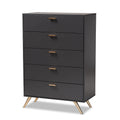 Dark Grey Gold Accent 5-Drawer Engineered Wood Storage Chest with Angled Legs