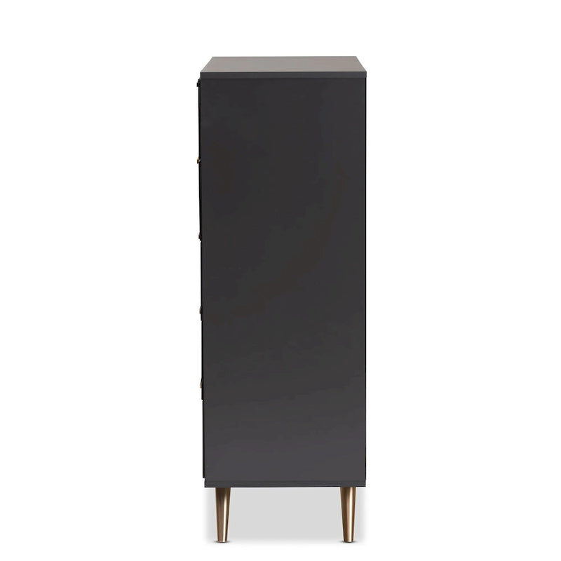 Kelson Modern Dark Grey and Gold Finished Wood 5-Drawer Chest