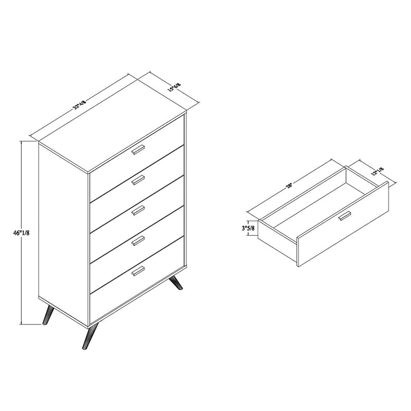 Dark Grey Gold Accent 5-Drawer Engineered Wood Storage Chest with Angled Legs
